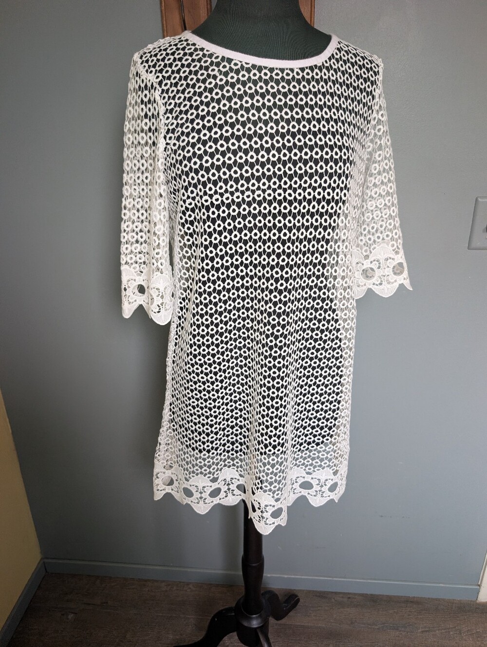 White Eyelet Sheer Tunic Dress; Beach Cover Up